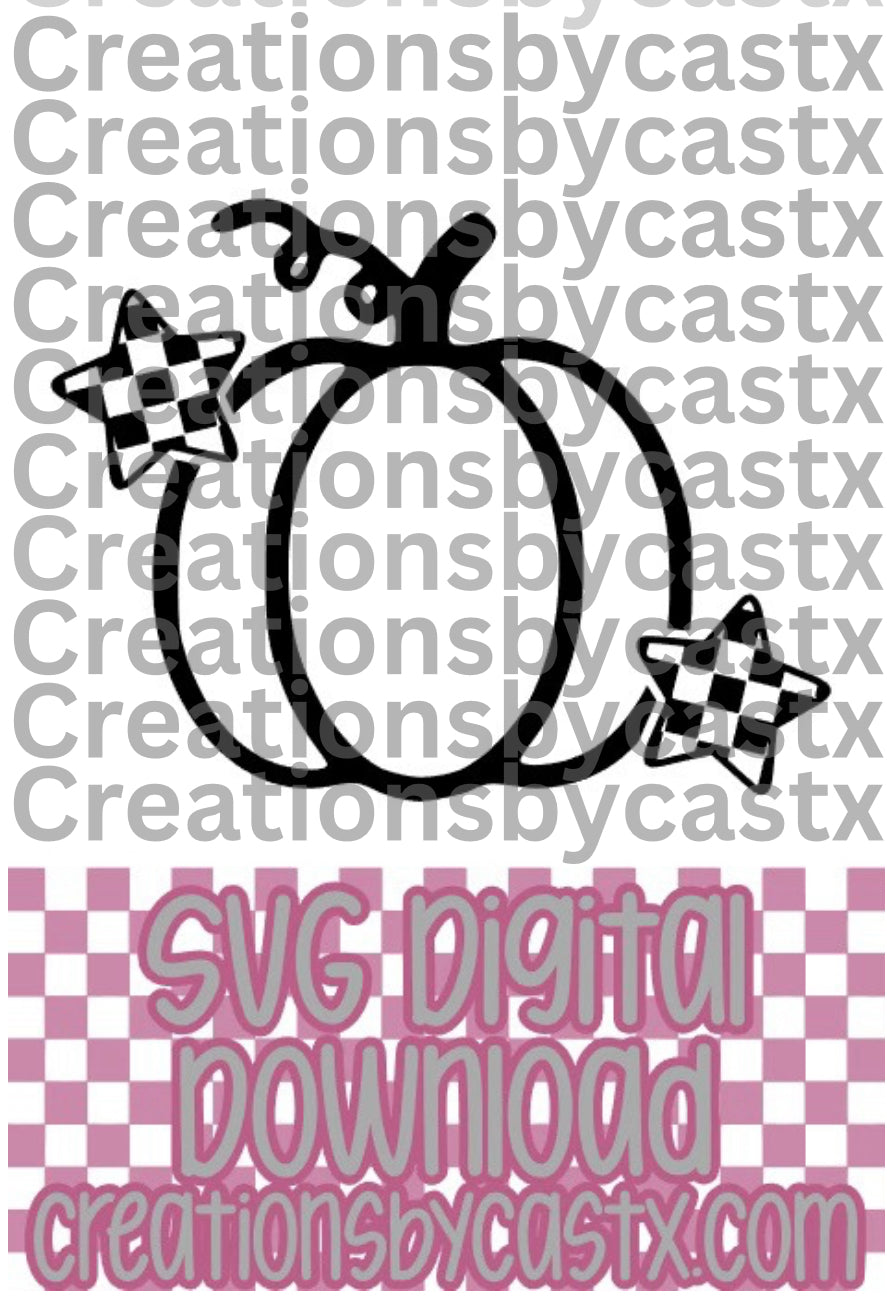 Pumpkin w Checkered Stars SVG
