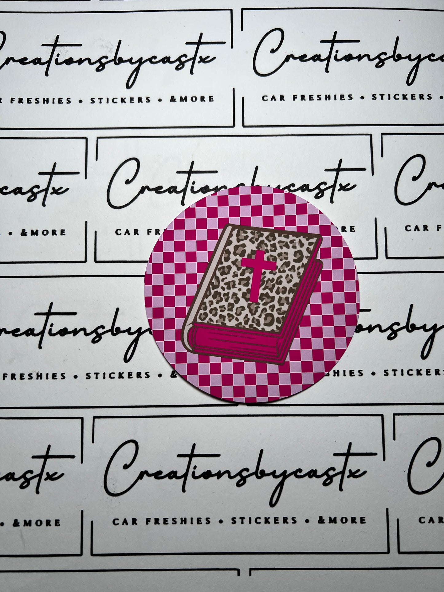 Leopard Bible Pink Checkered Round Cardstock Individual