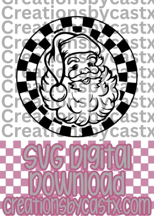 Santa in Checkered Circle SVG