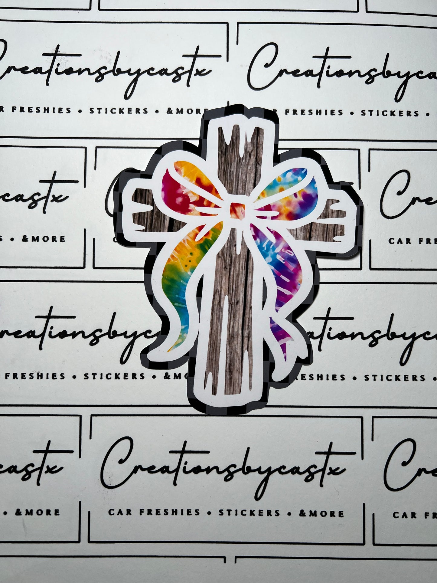 LPF Tie Dye Checkered Cross w/Bow Cardstock