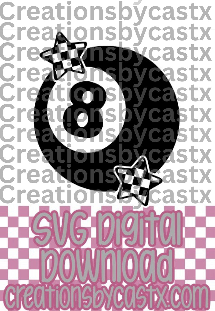 8 Ball w Checkered Stars SVG