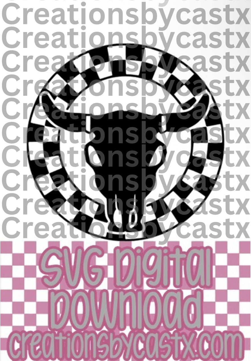 Bull Checkered Circle SVG