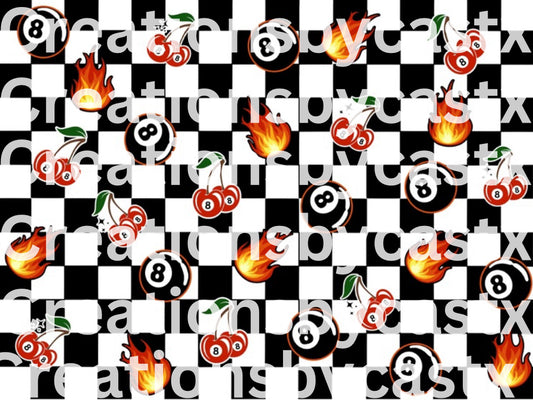 Checkered 8 Ball Flame Cherries Seamless