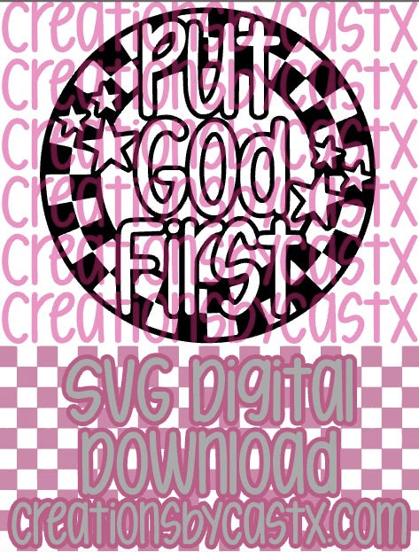 Put God First Checkered Circle SVG