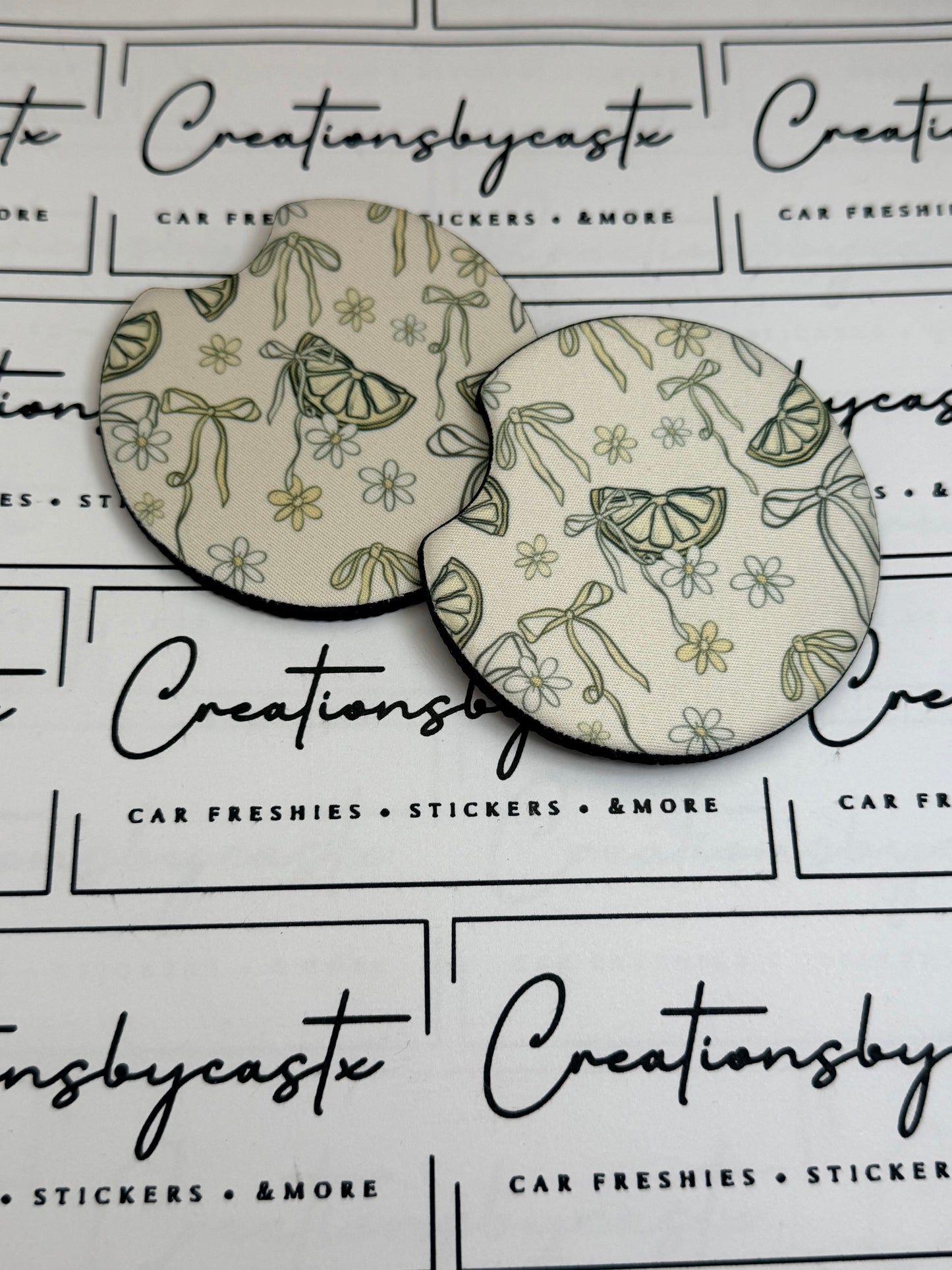 Lemon Bow Car Coasters