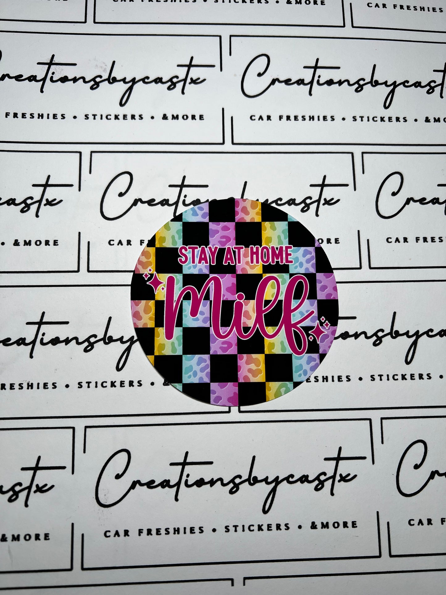 Stay At Home Milf Checkered Round Cardstock Individual