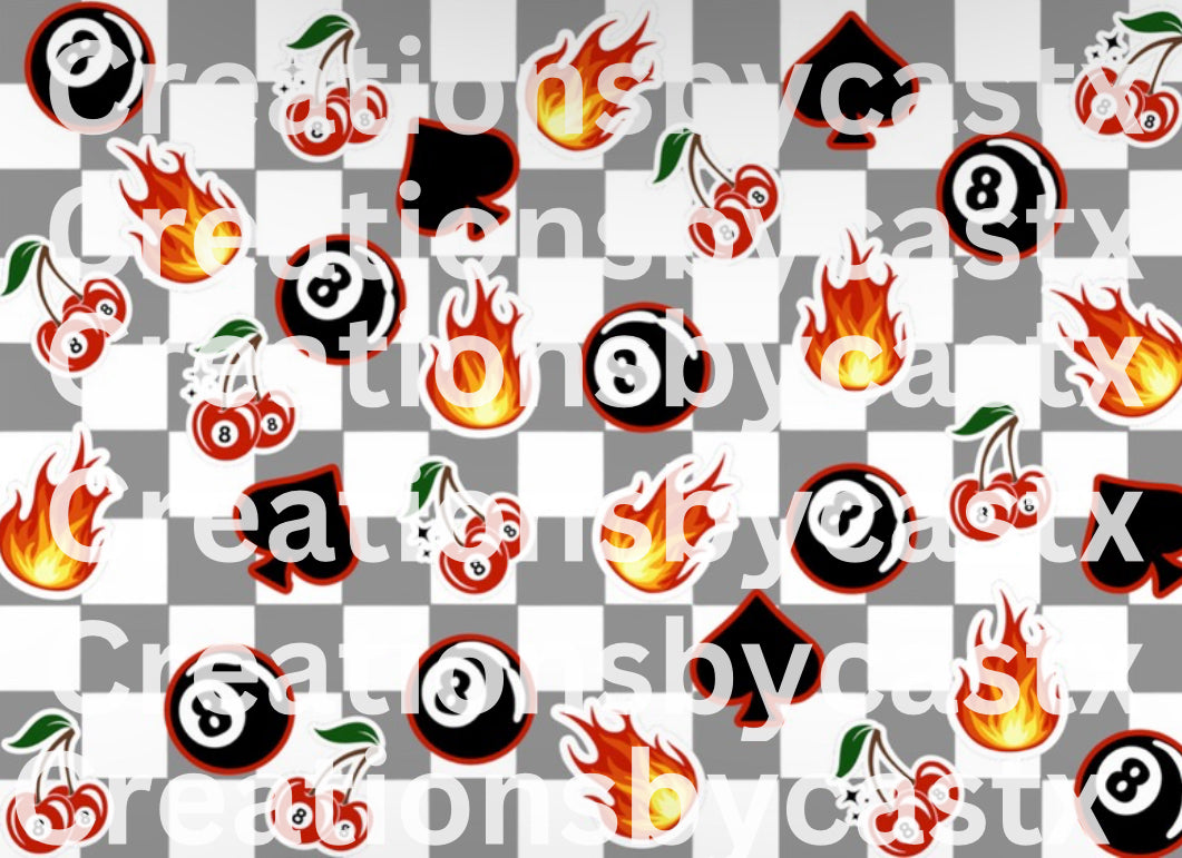 Checkered Flame Cherries Spade 8 Ball Seamless File