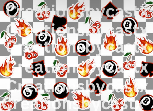 Checkered Flame Cherries Spade 8 Ball Seamless File