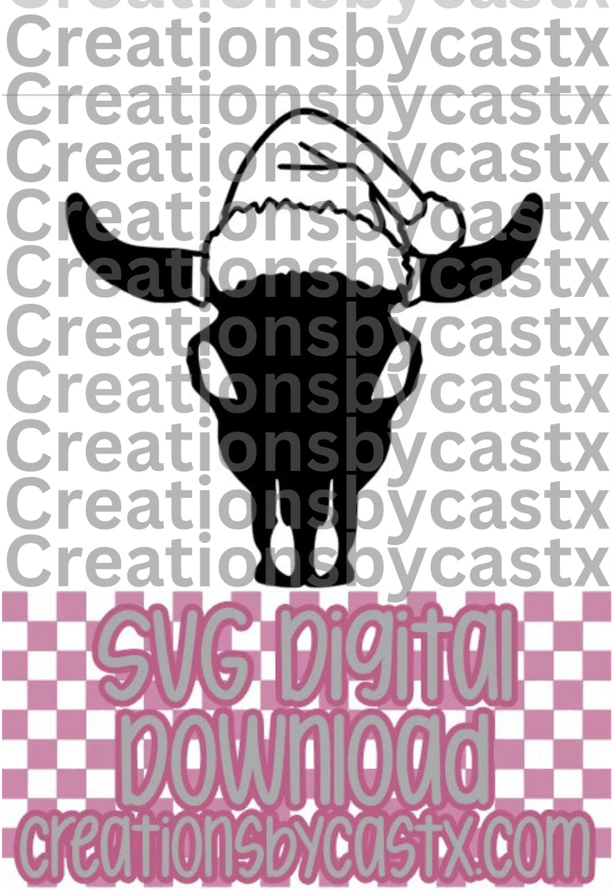 Bull w Santa Hat SVG