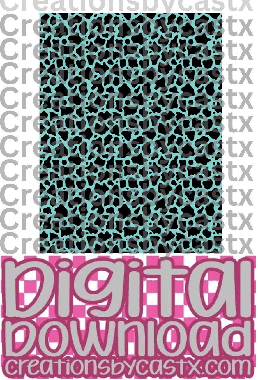 Teal Black Cow Print Digital Download