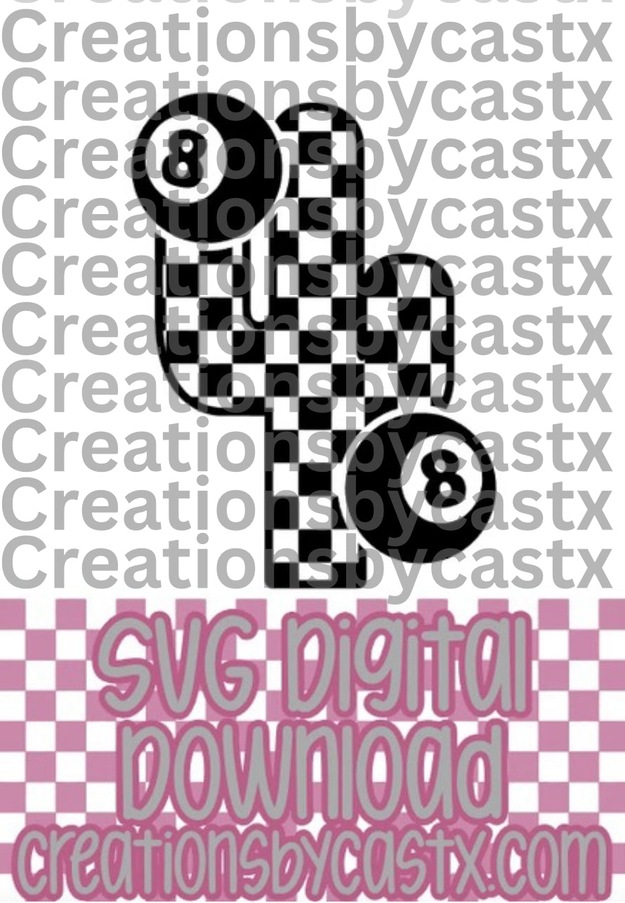 Checkered Cactus w 8 Balls SVG