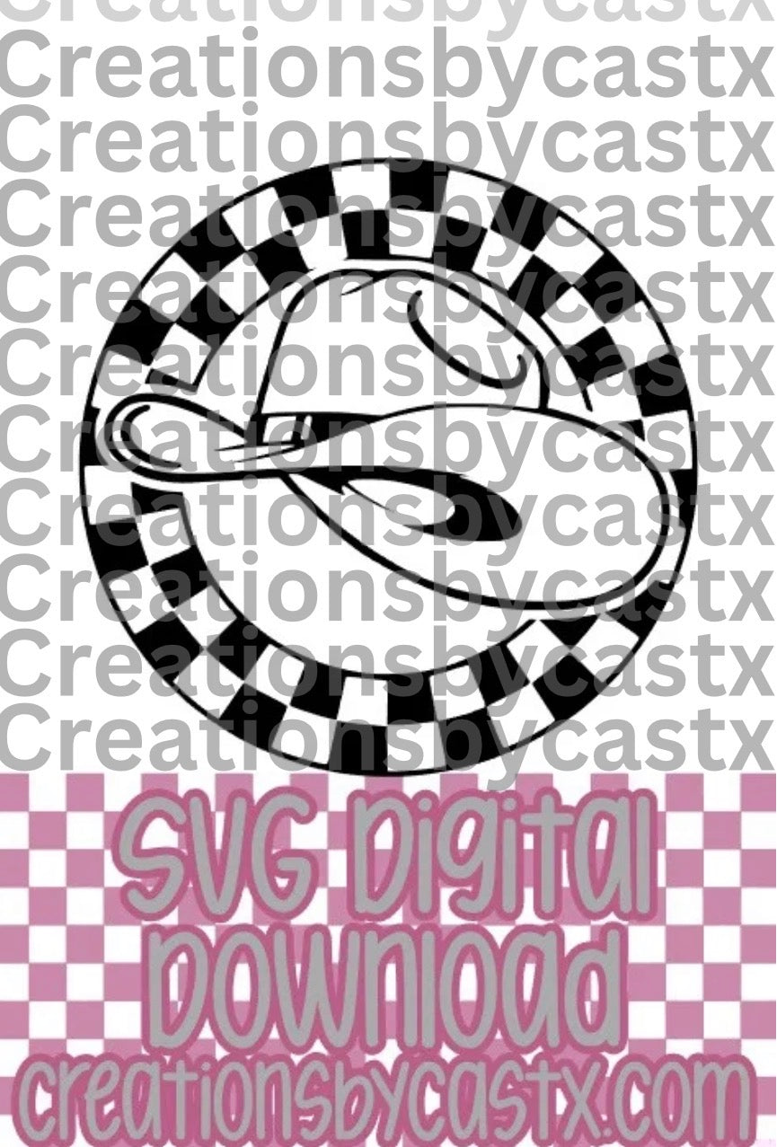 Cowboy Hat Checkered Circle SVG