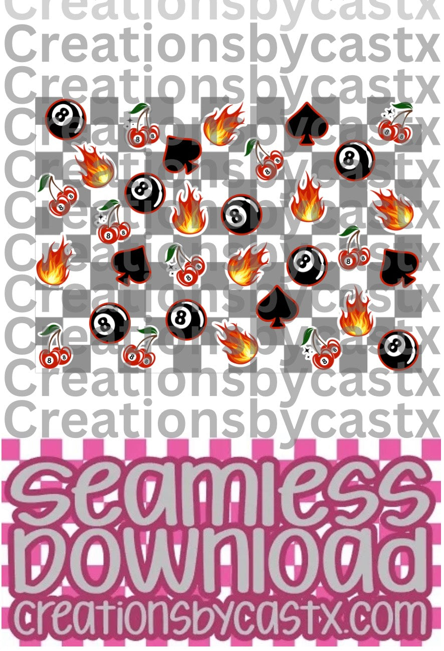 Checkered Flame Cherries Spade 8 Ball Seamless File
