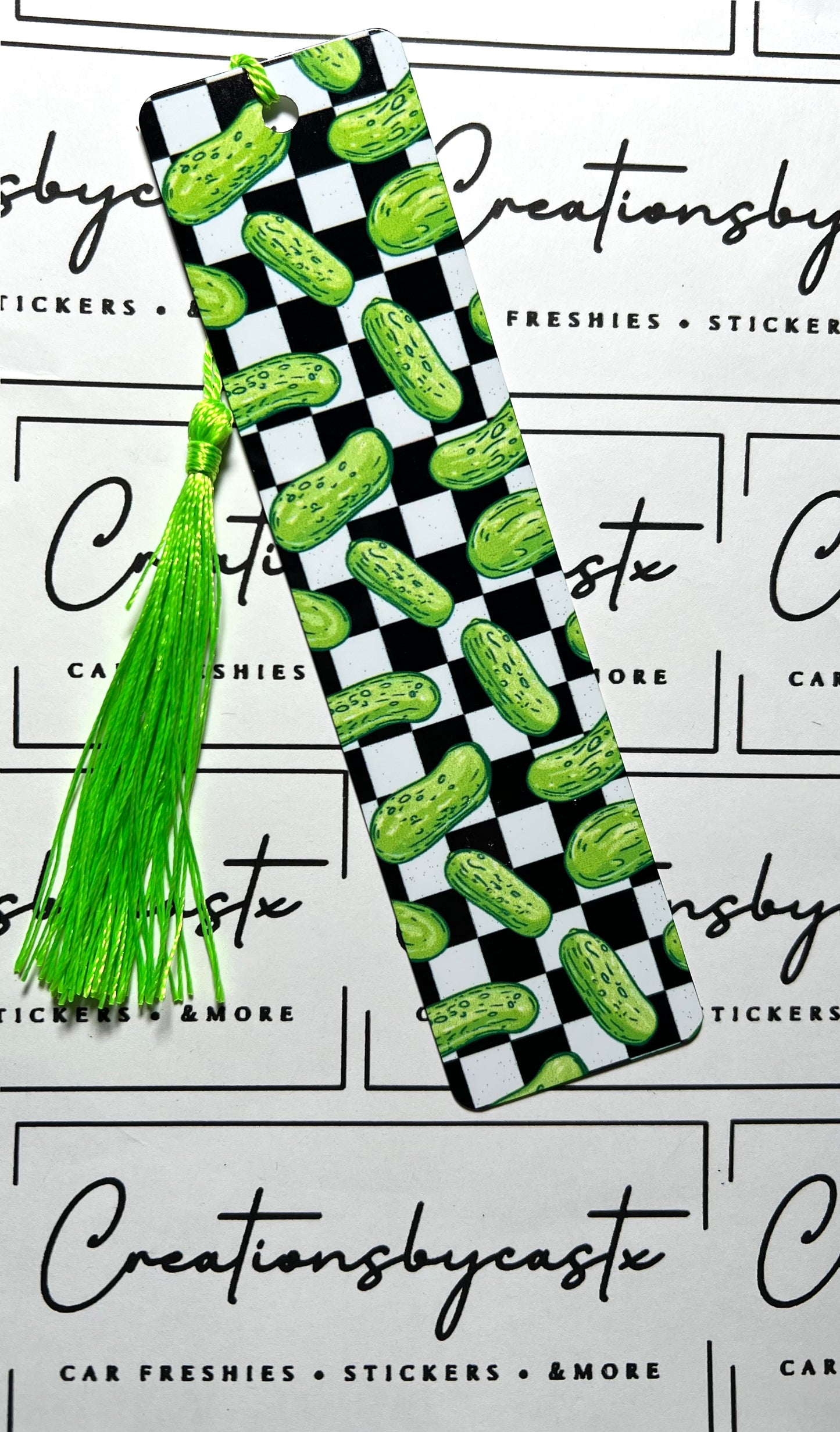 Checkered Pickle Metal Bookmark