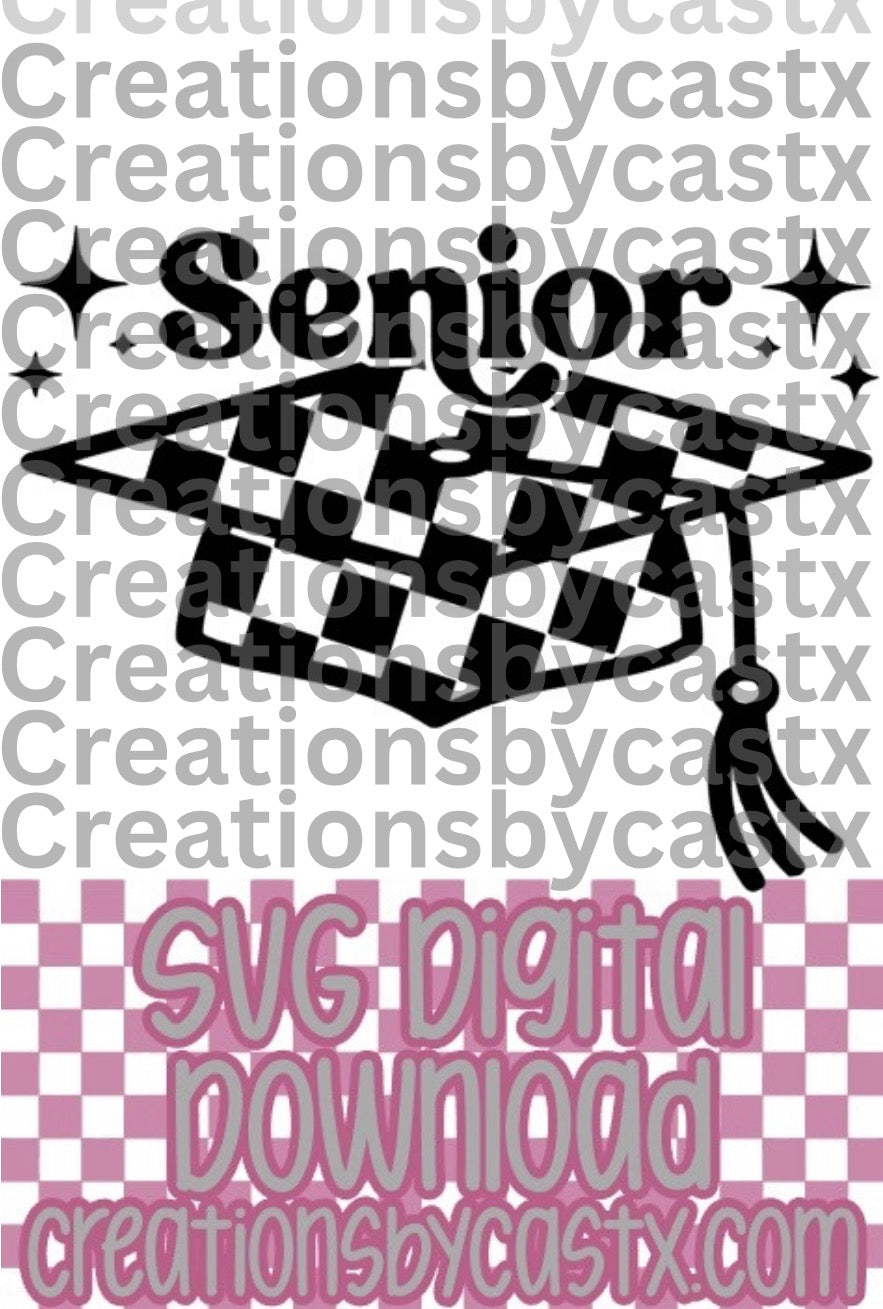 Senior Checkered Grad Cap SVG