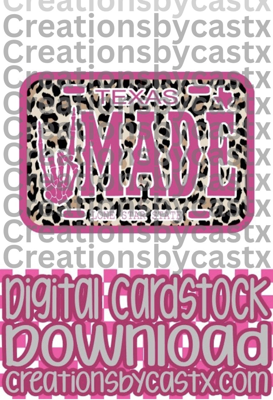 Texas Made Plate Pink Leopard Digital Cardstock (Lovepray)