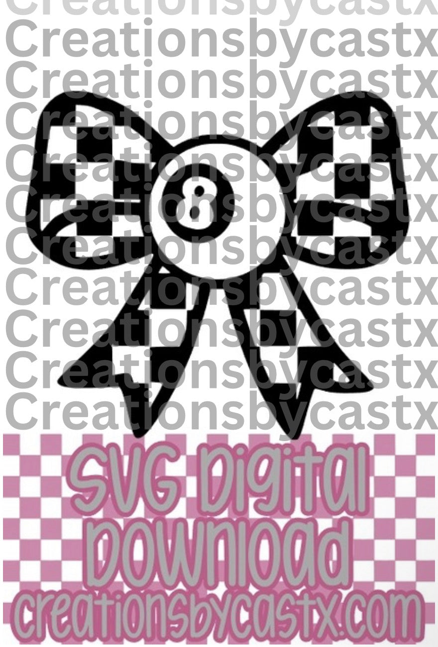 Checkered Bow w/8 Ball SVG