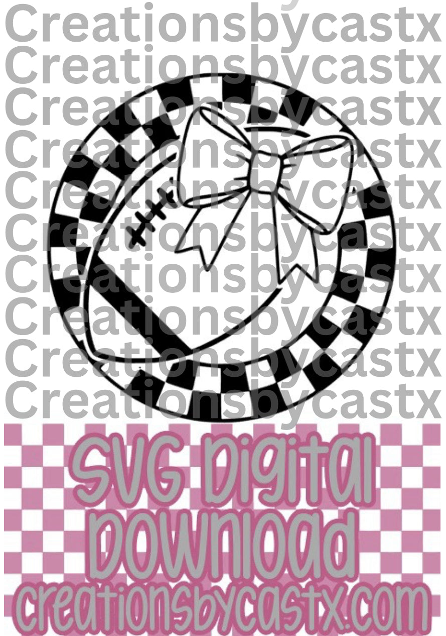 Football w Bow Checkered Circle SVG