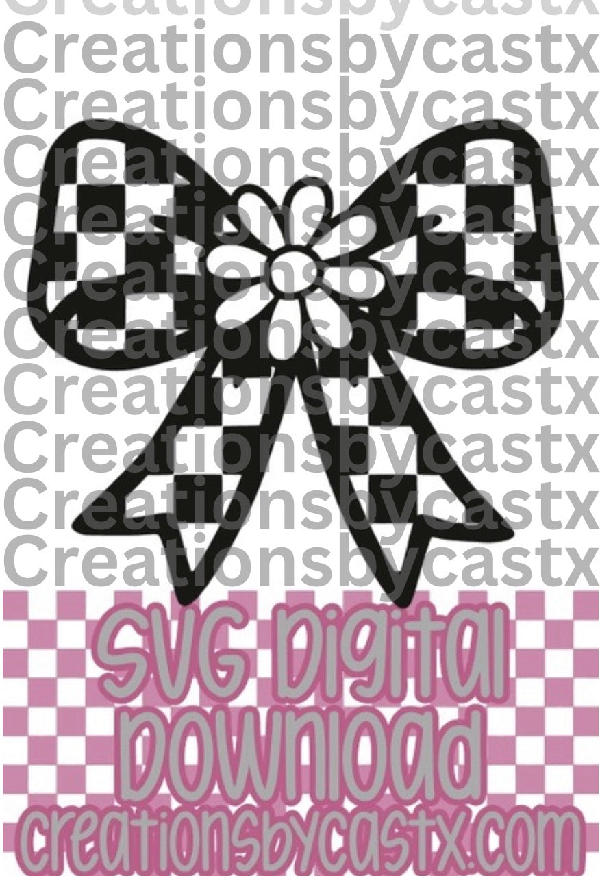 Checkered Bow w/Daisy SVG