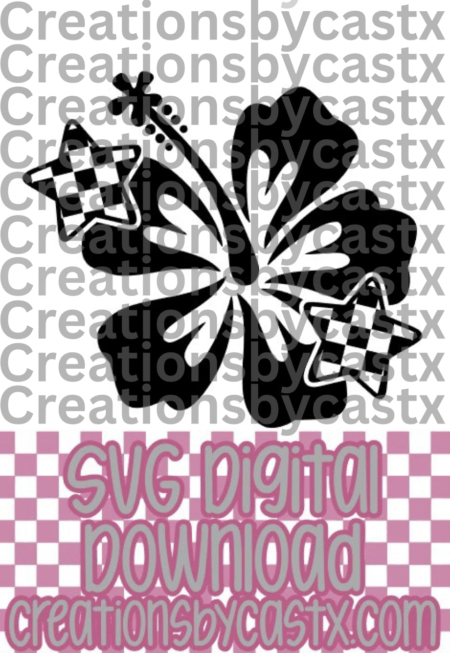 Hibiscus w Checkered Stars SVG