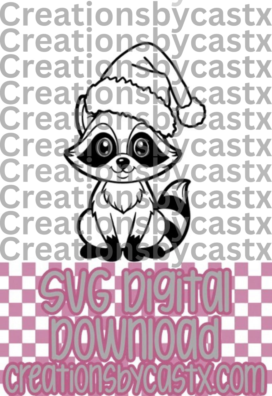 Racoon w Santa Hat SVG
