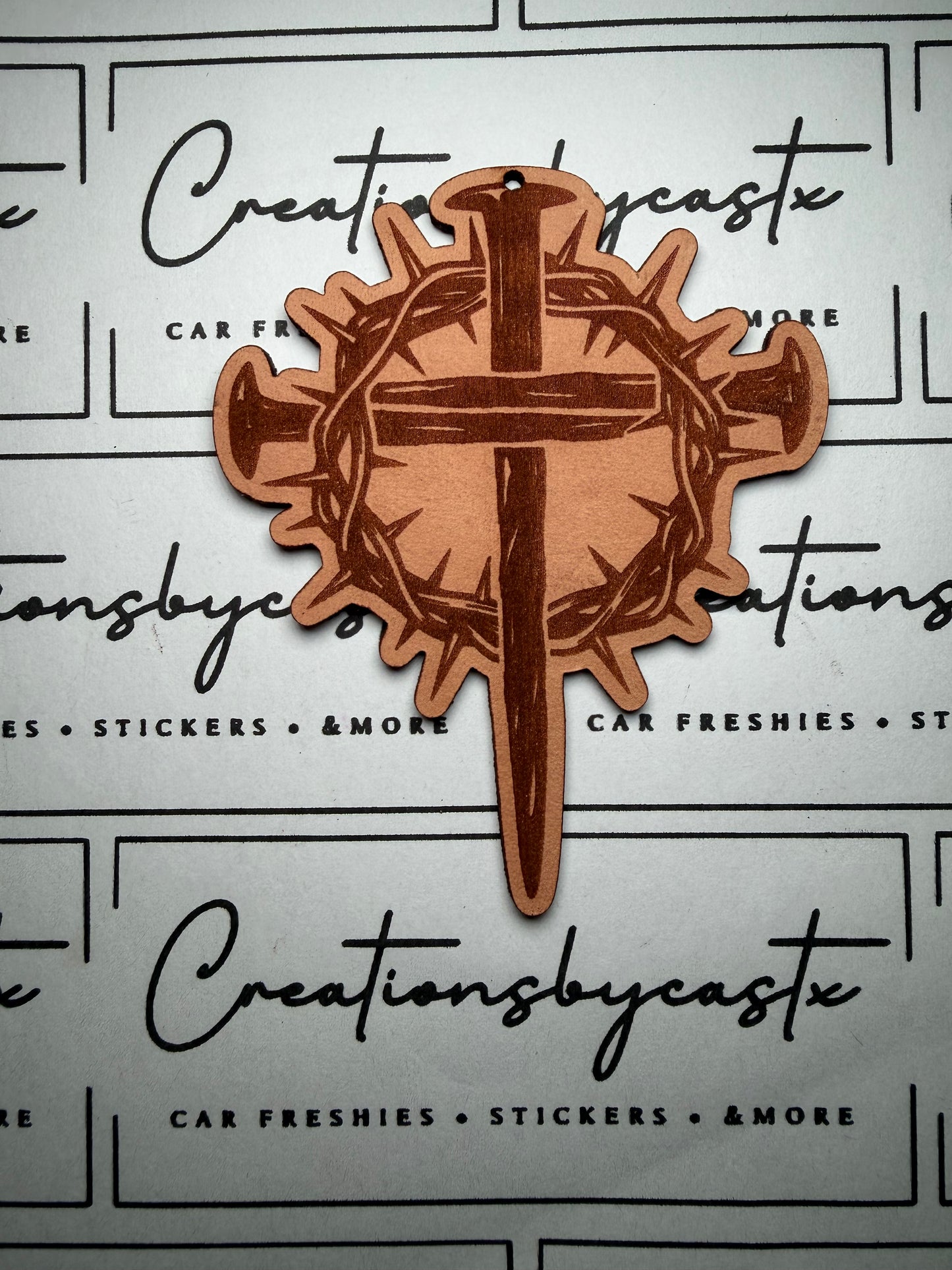 Crown Of Thorns On Cross Unscented Leather Freshie