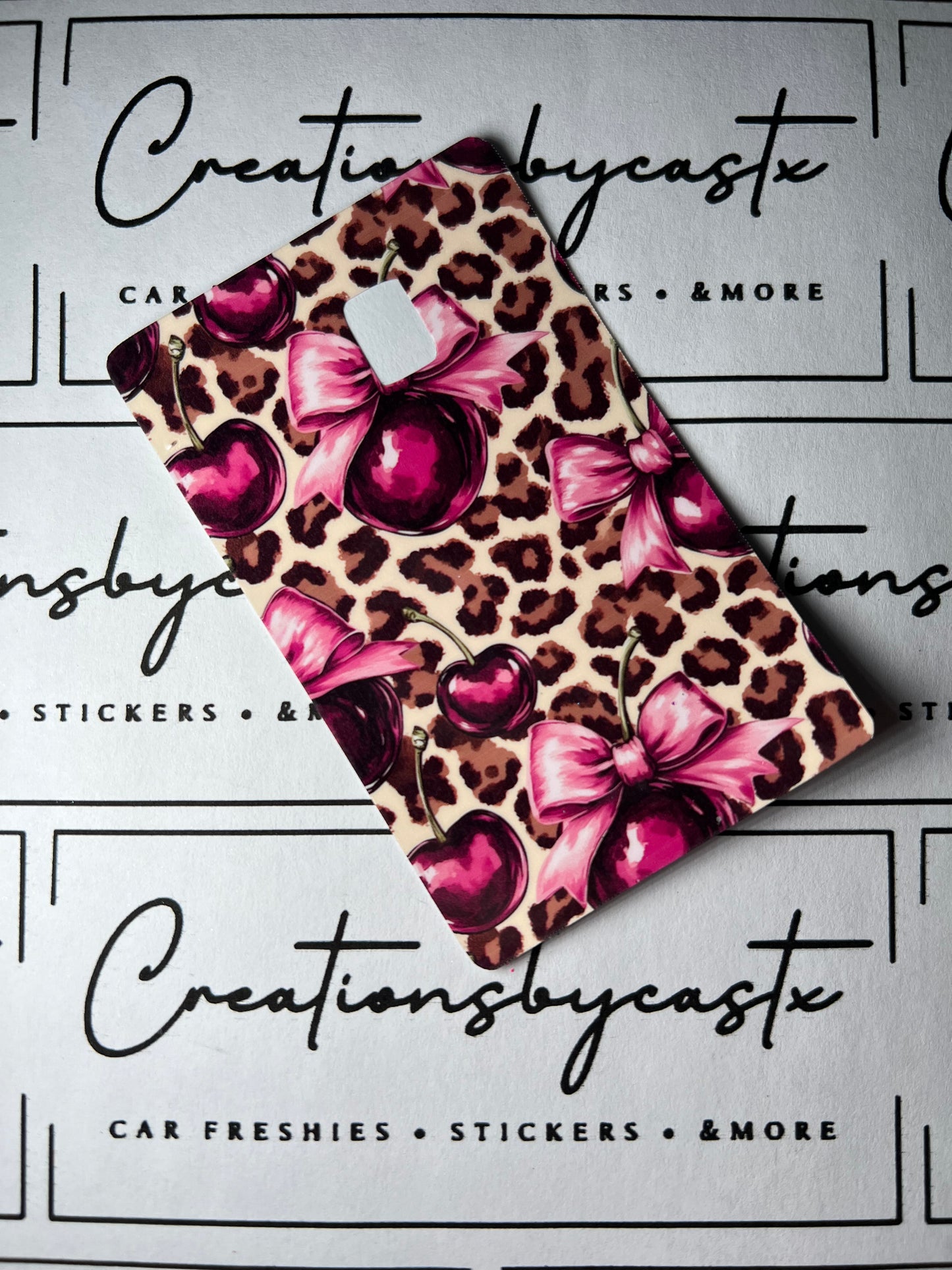 Leopard Bow Cherries Card Skin