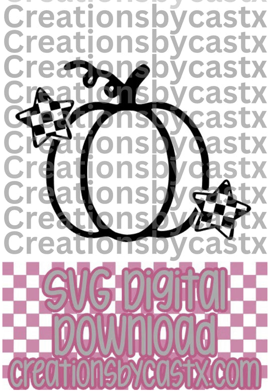 Pumpkin w Checkered Stars SVG