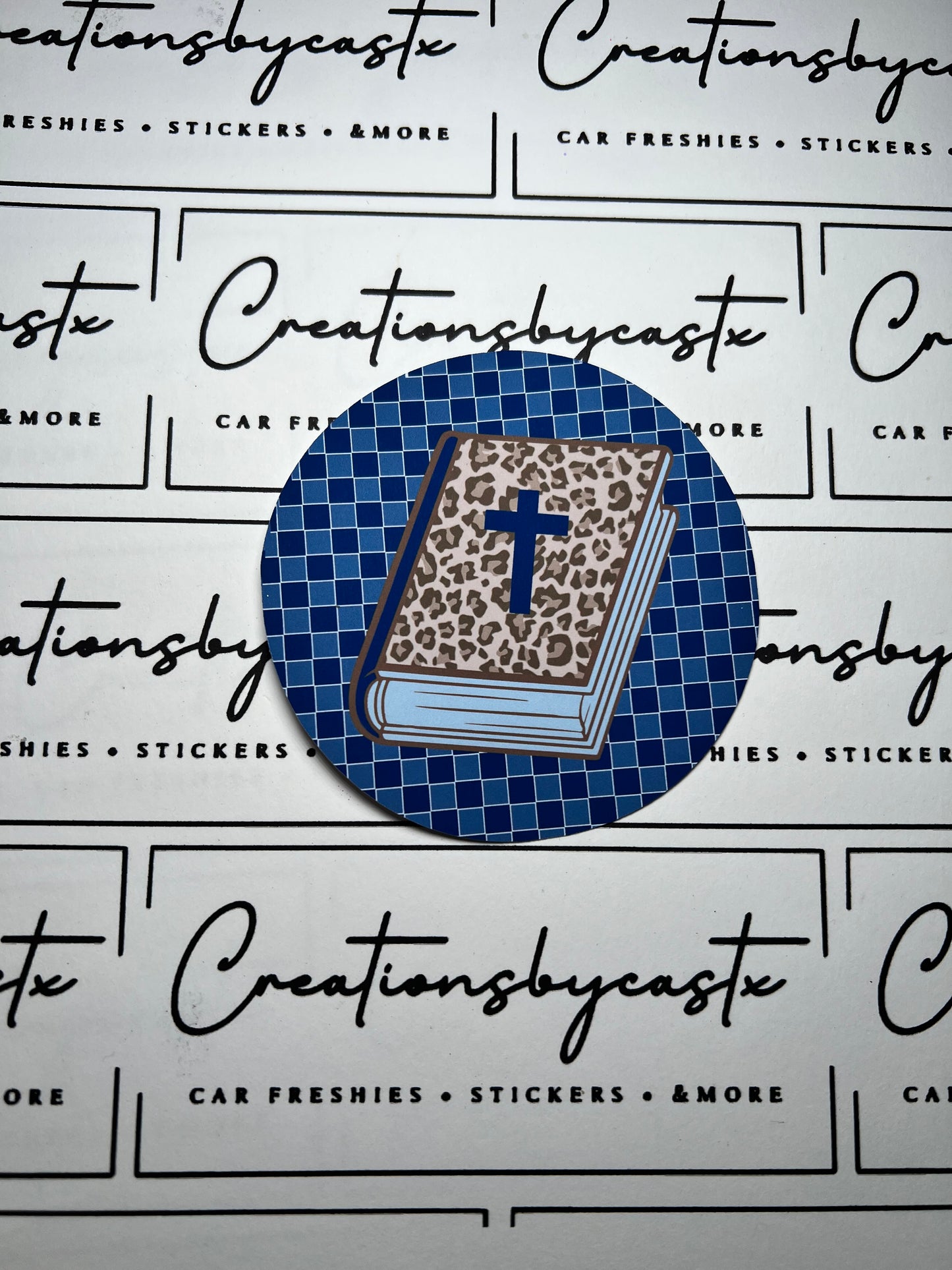 Leopard Bible Blue Checkered Round Cardstock Individual