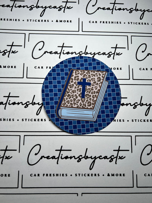 Leopard Bible Blue Checkered Round Cardstock Individual
