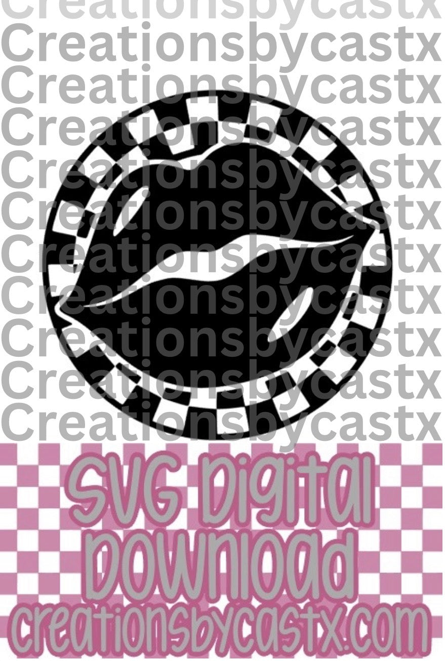 Lips Checkered Circle SVG