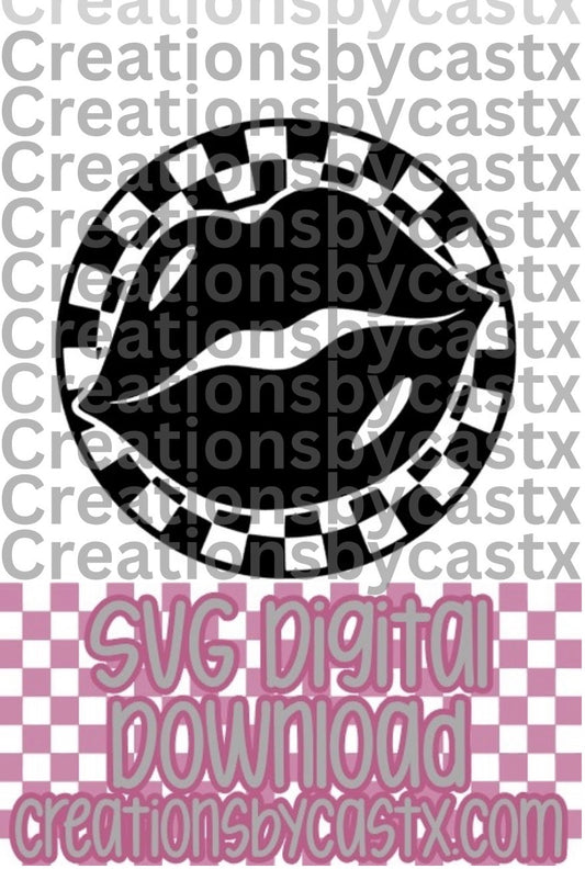 Lips Checkered Circle SVG