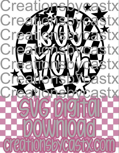 Boy Mom Checkered Round SVG