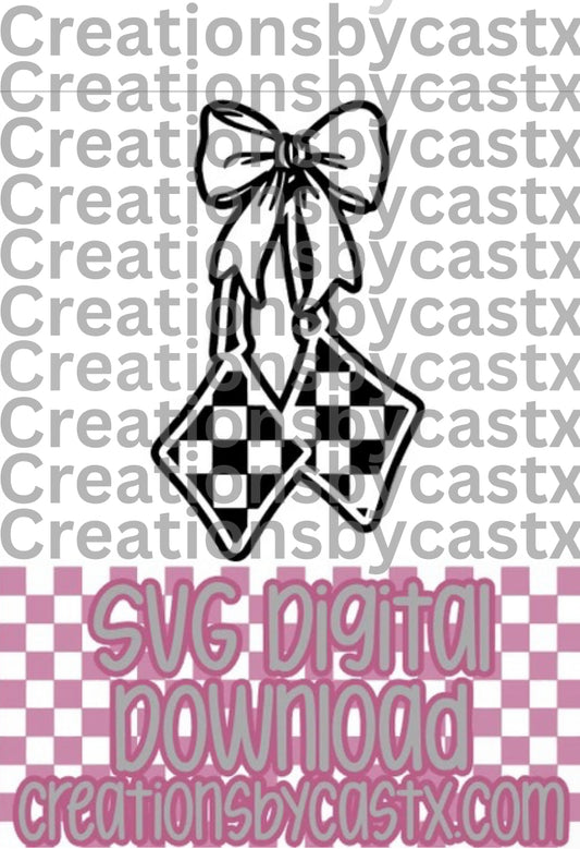 Checkered Diamond Cherries w Bow SVG