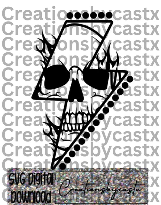 Bolt Skull w/Flames SVG