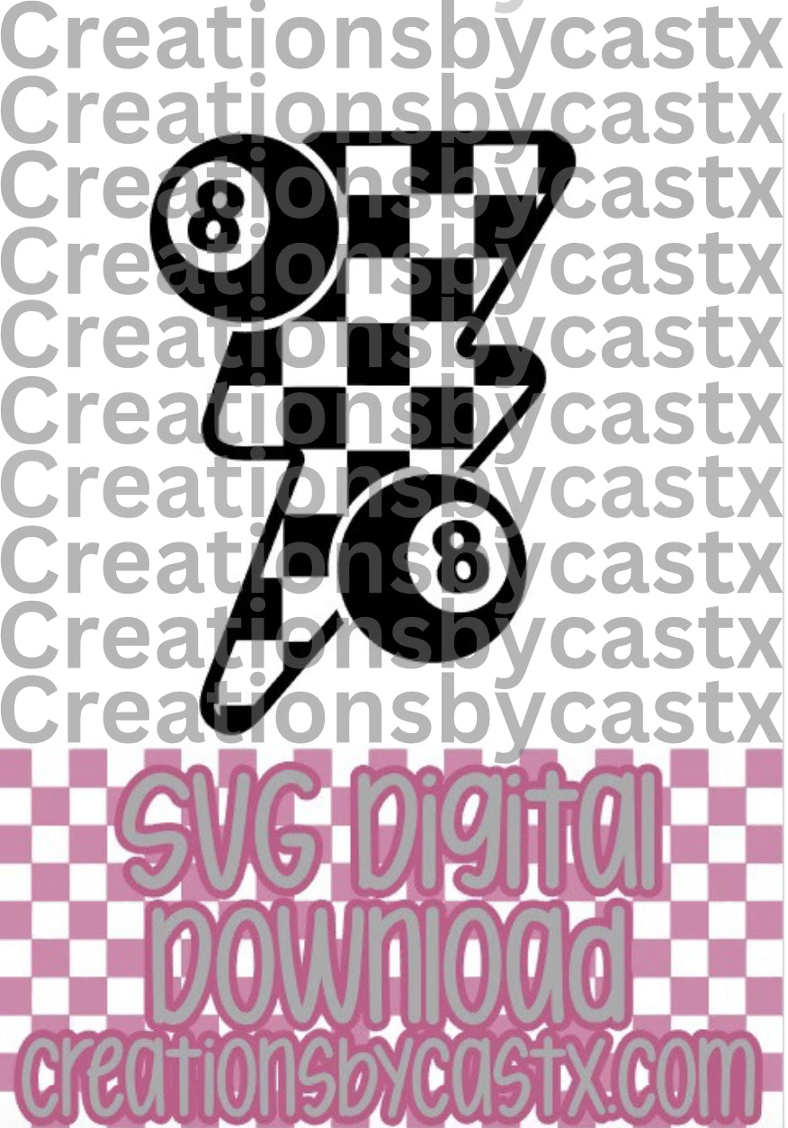 Checkered Bolt w 8 Balls SVG