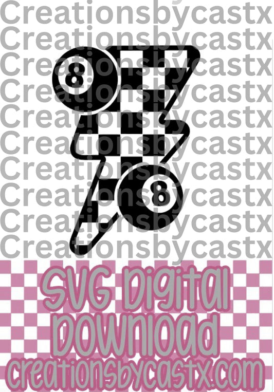 Checkered Bolt w 8 Balls SVG