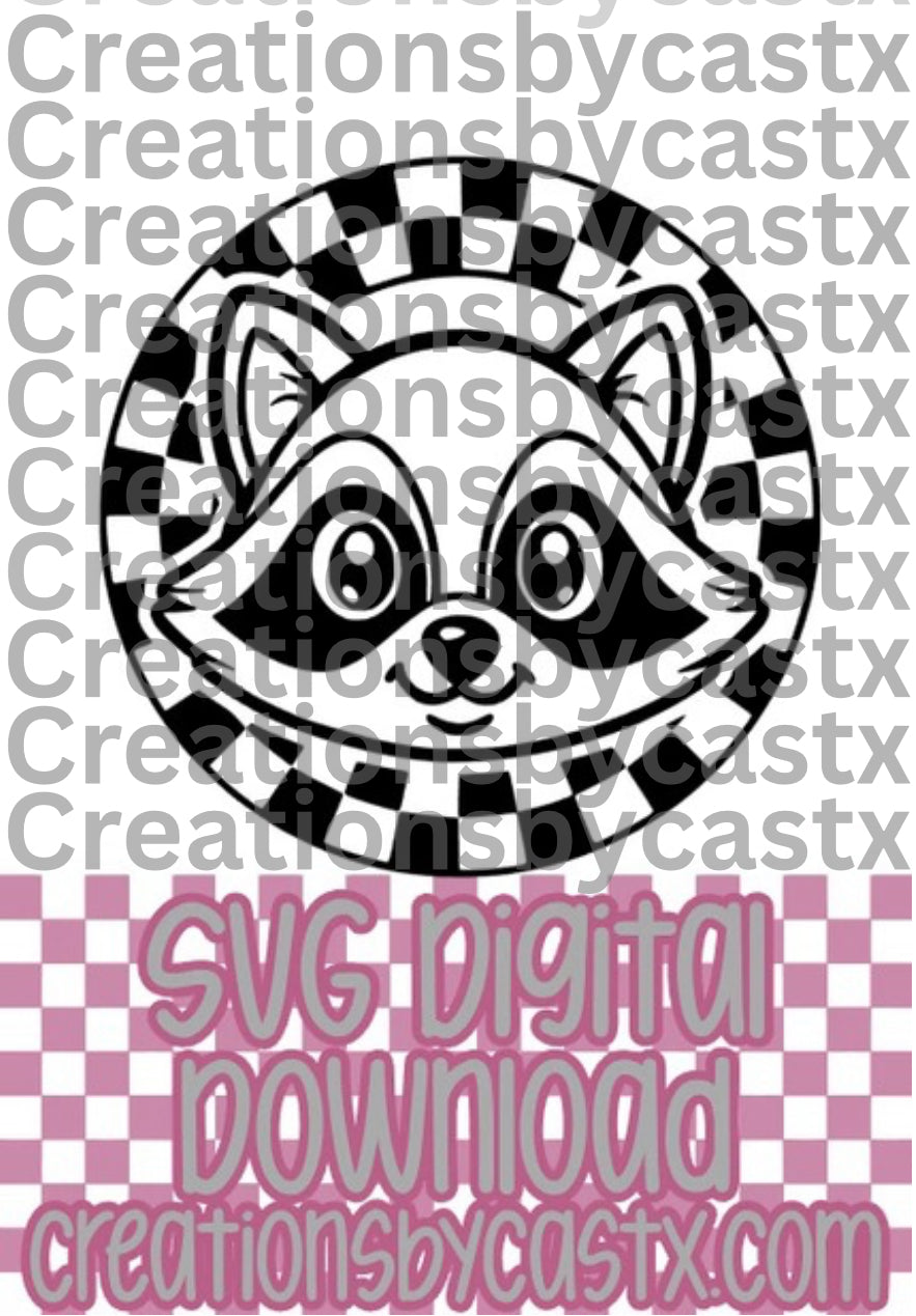 Raccoon Checkered Circle SVG