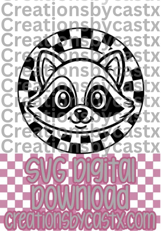 Raccoon Checkered Circle SVG