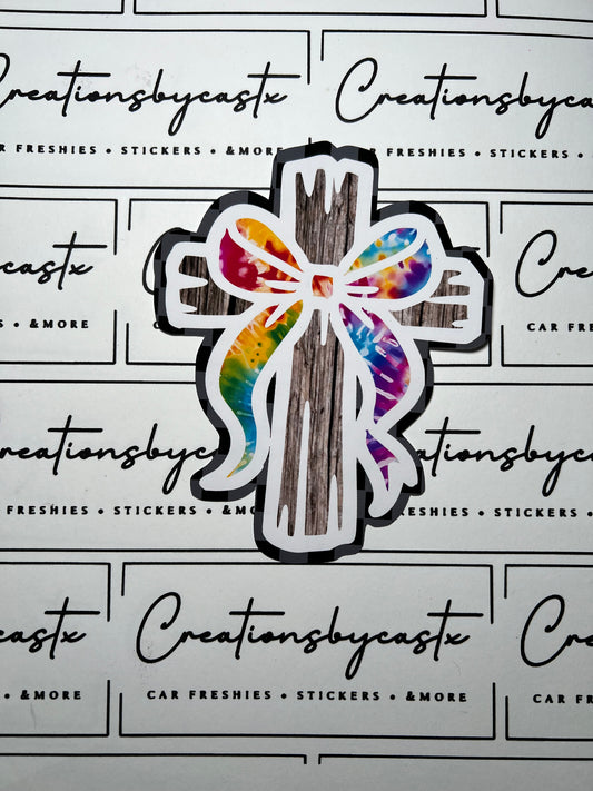 LPF Tie Dye Checkered Cross w/Bow Cardstock