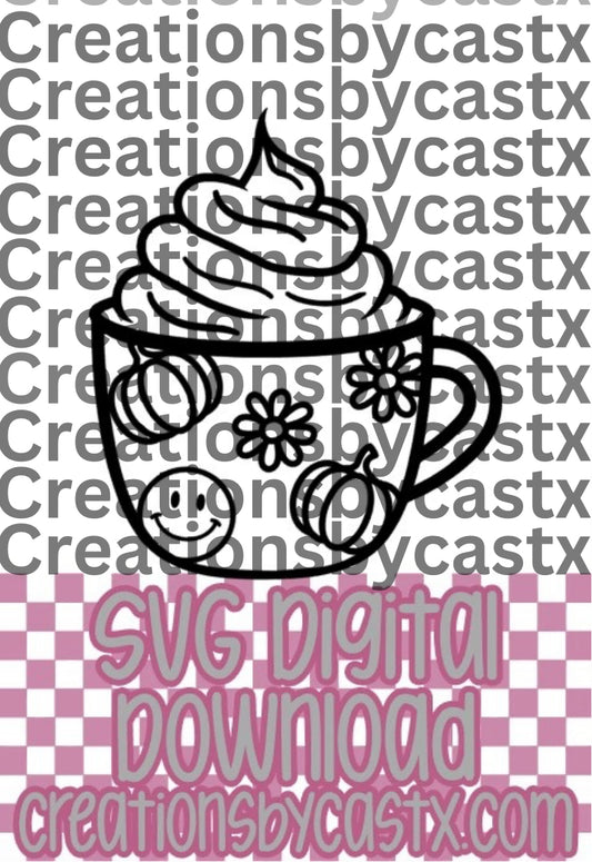 Pumpkin Smiley Daisy Mug SVG