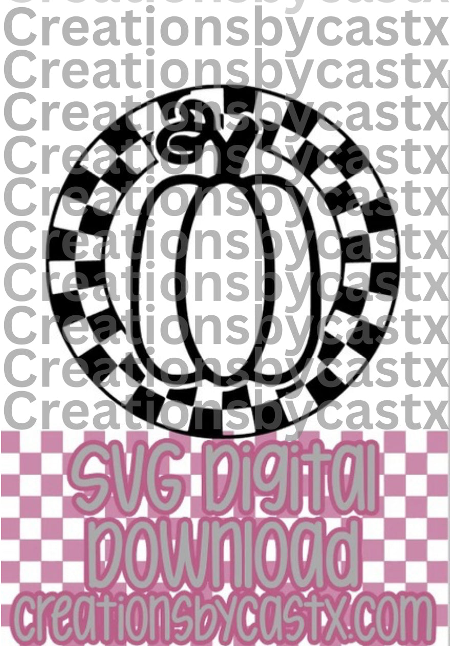 Tall Pumpkin Checkered Circle SVG