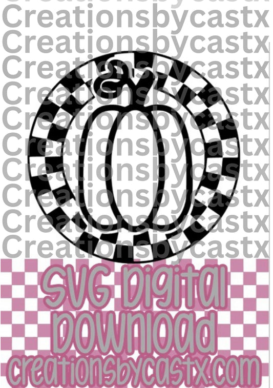 Tall Pumpkin Checkered Circle SVG