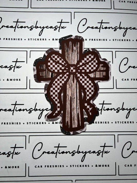LPF Brown Checkered Camo Cross w/Bow Cardstock