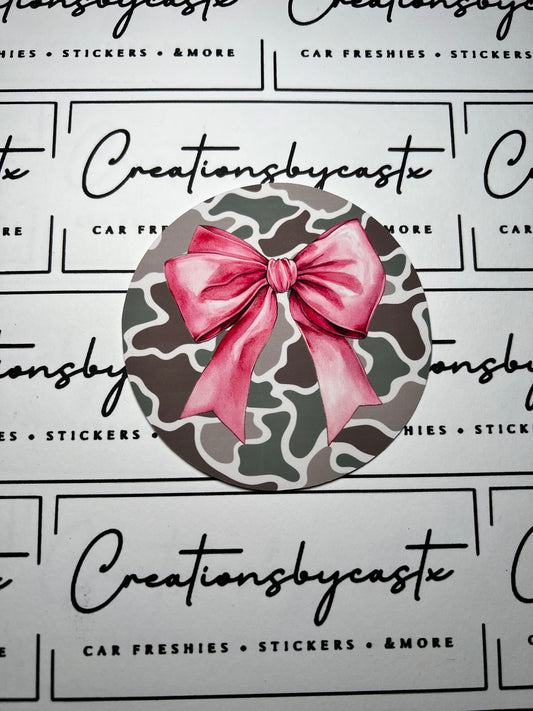 Camo Pink Bow Round Cardstock Individual