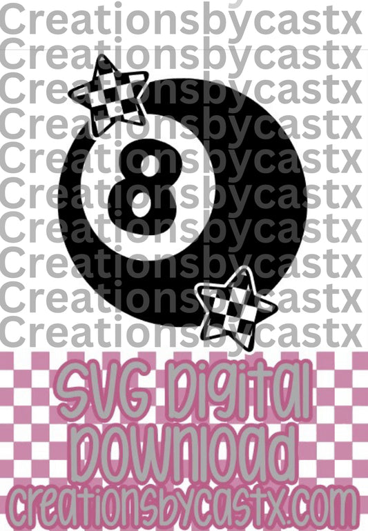 8 Ball w Checkered Stars SVG