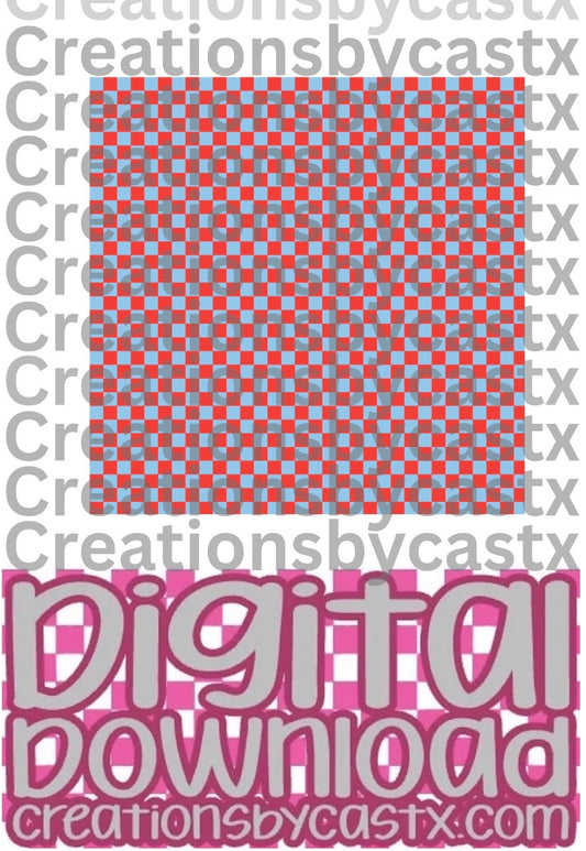Baby Blue Red Checkered Digital Download