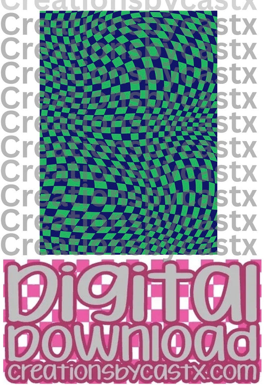 Blue Green Wavy Checkered Digital Download