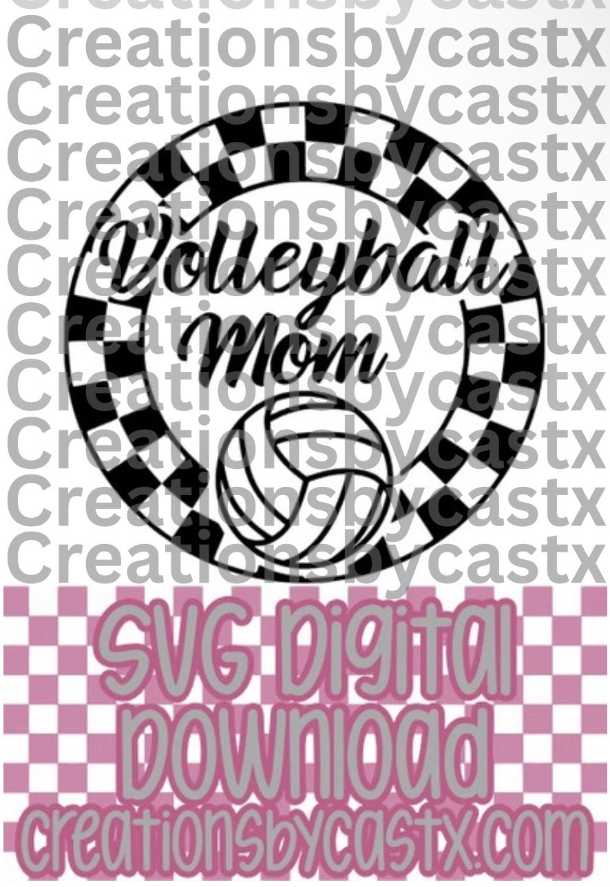 Volleyball Mom Checkered Circle SVG