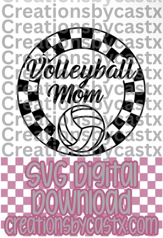 Volleyball Mom Checkered Circle SVG